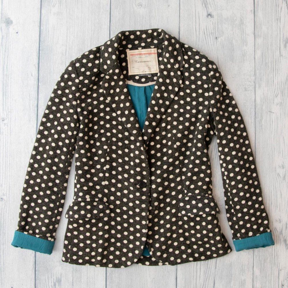 Anthropologie Cartonnier Polka Dot Jacket Blazer Long Sleeve Size Small